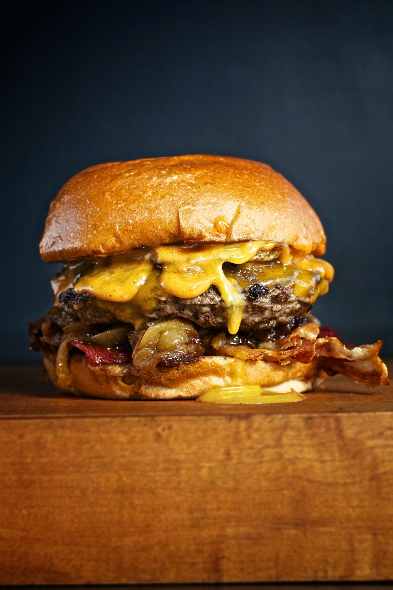 Burger with egg coming out